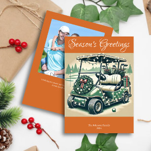 Decorated Golf Cart • Bright Orange Photo Holiday Card