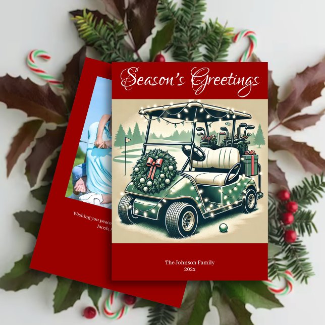 Decorated Golf Cart • Bright Red Photo Holiday Card (Creator Uploaded)