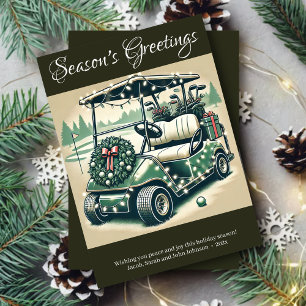 Decorated Golf Cart • Dark Olive Green Holiday Card