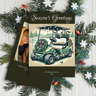Decorated Golf Cart • Dark Olive Green Photo Holiday Card