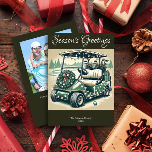 Decorated Golf Cart • Dark Olive Green Photo Holiday Card