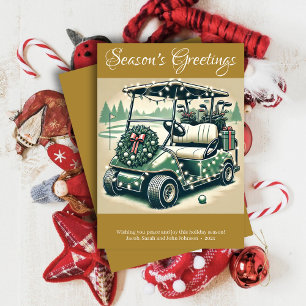 Decorated Golf Cart • Gold Holiday Card