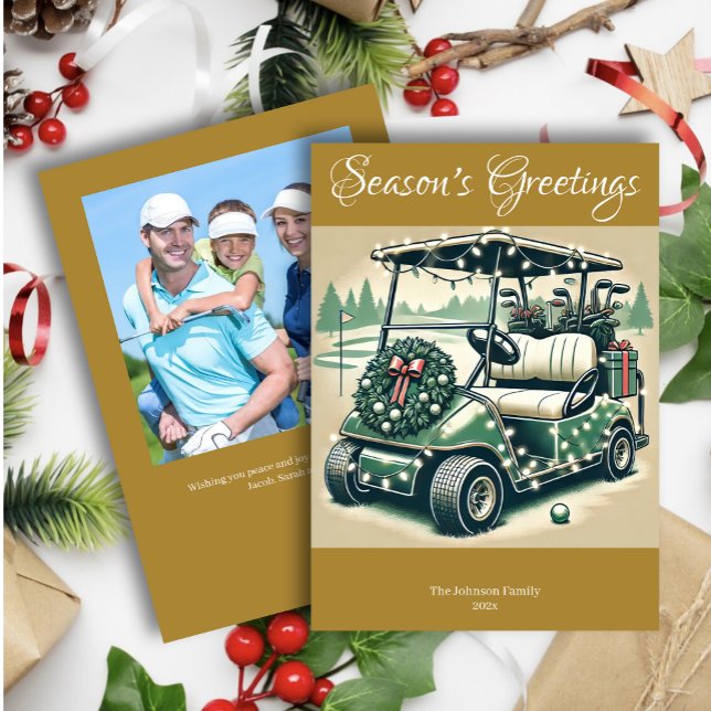 Decorated Golf Cart • Gold Photo Holiday Card (Creator Uploaded)