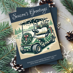 Decorated Golf Cart • Navy Blue Holiday Card