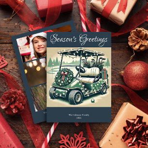 Decorated Golf Cart • Navy Blue Photo Holiday Card