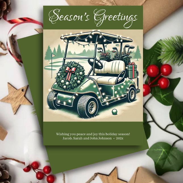 Decorated Golf Cart • Olive Green Holiday Card (Creator Uploaded)