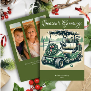 Decorated Golf Cart • Olive Green Photo Holiday Card