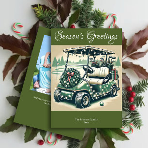 Decorated Golf Cart • Olive Green Photo Holiday Card
