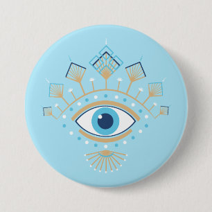 Decorated Greek Evil Eye Turkish Protection Symbol 7.5 Cm Round Badge