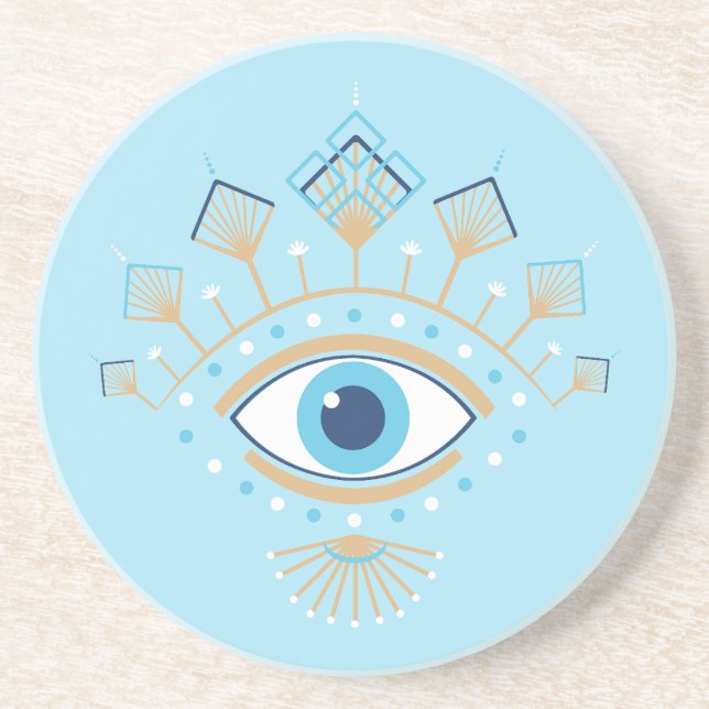 Decorated Greek Evil Eye Turkish Protection Symbol Coaster (Front)