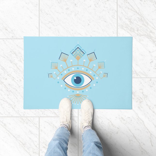 Decorated Greek Evil Eye Turkish Protection Symbol Doormat (Indoor)