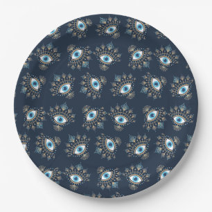 Decorated Greek Evil Eye Turkish Protection Symbol Paper Plate