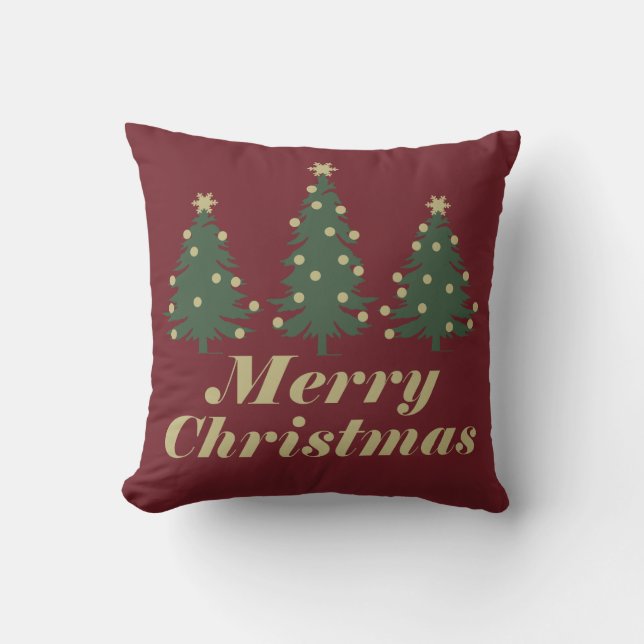 Decorated holiday Merry Christmas pine trees Cushion (Front)