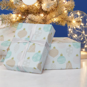 Decorated Holiday Ornaments Light Green Christmas Wrapping Paper