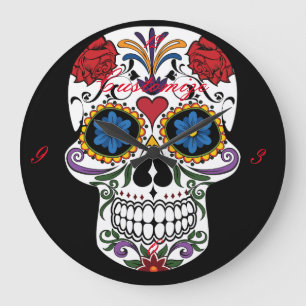 Decorated Human Skull Art Thunder_Cove Large Clock