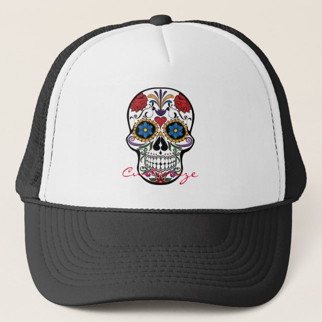 Decorated Human Skull Art Thunder_Cove Trucker Hat (Front)