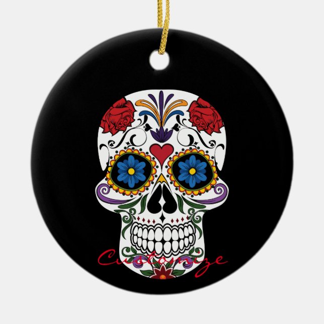 Decorated Human Skulls Art Thunder_Cove Ceramic Tree Decoration (Front)