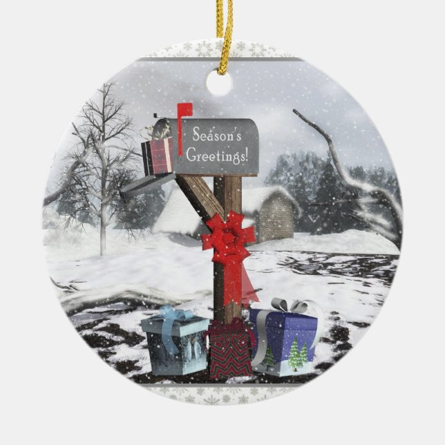 Decorated Mailbox Gifts Winter Scene Ornament (Front)