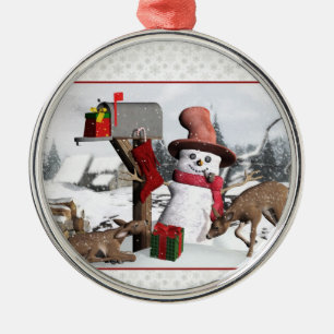 Decorated Mailbox Snowman Deer Silver Ornament