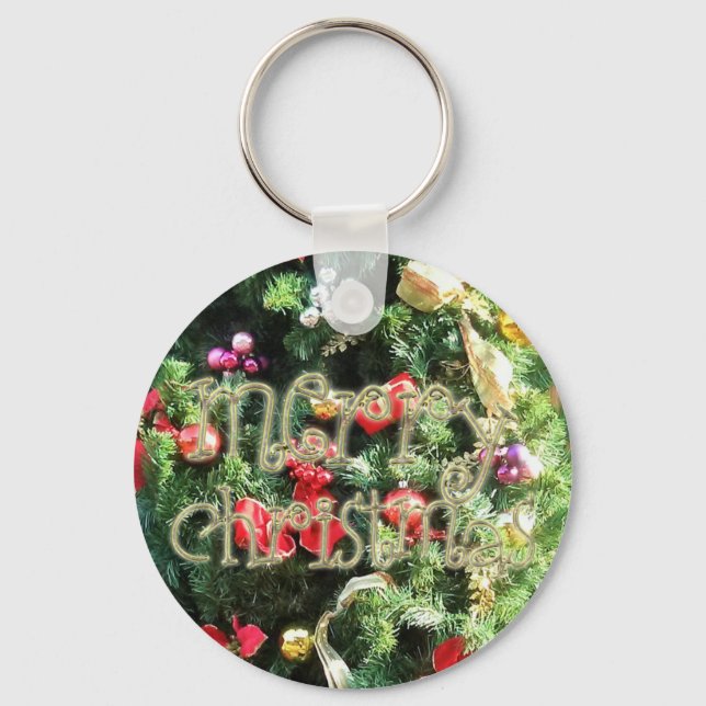 Decorated Merry Christmas Tree Key Chain (Front)