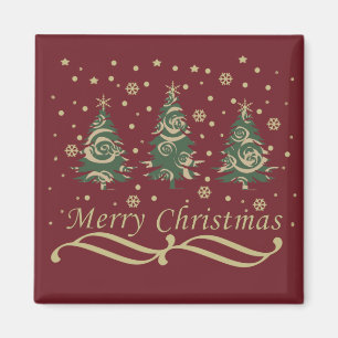 Decorated Modern Christmas Pine Trees Magnet