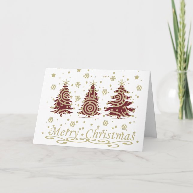 Decorated modern holiday christmas pine trees card (Front)
