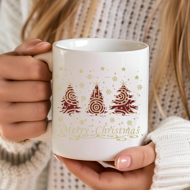 Decorated modern holiday christmas pine trees coffee mug (Creator Uploaded)