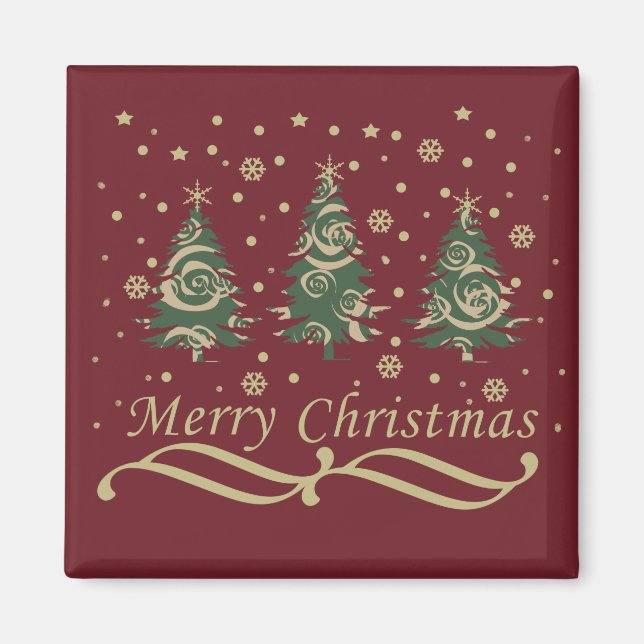 Decorated modern Merry Christmas pine trees Magnet (Front)