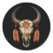 Decorated Native Bull Skull with Feathers on Black