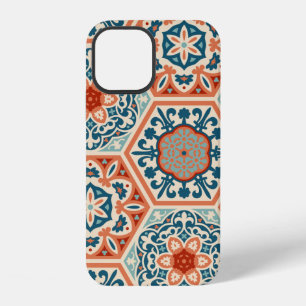 Decorated patterned hexagon cement ceramic tiles,  iPhone 12 case