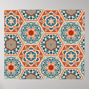 Decorated patterned hexagon cement ceramic tiles, poster