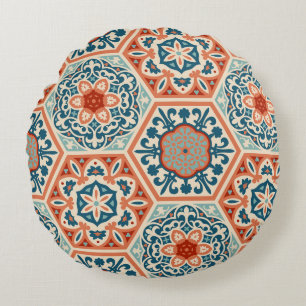 Decorated patterned hexagon cement ceramic tiles, round cushion