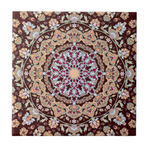 Decorated Tazhib of the Persian art in garnet bott Tile