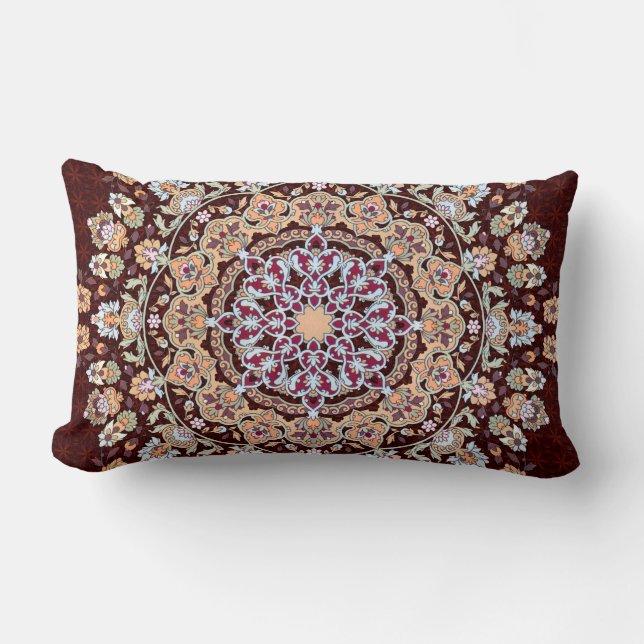 Decorated Tazhib of the Persian art in garnet Lumbar Cushion (Front)