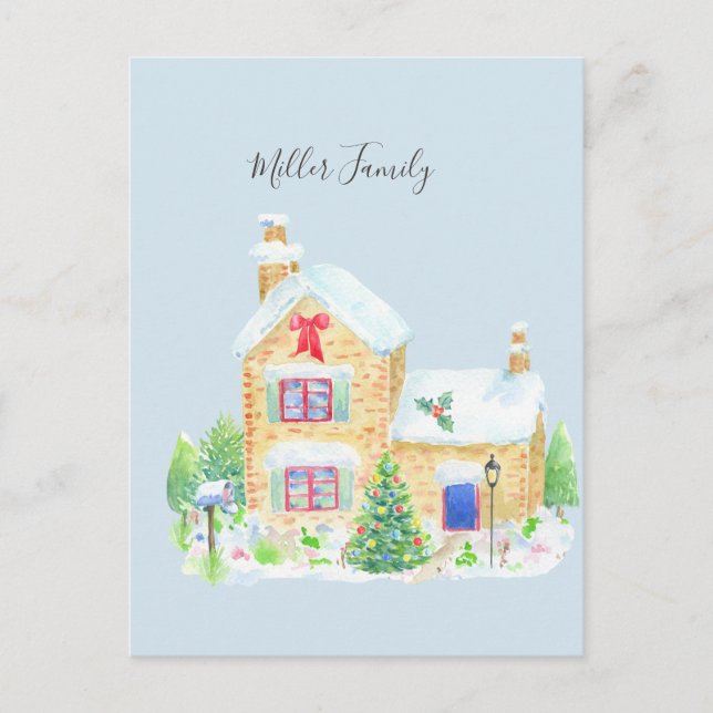 Decorated Traditional House Customisable Christmas Postcard (Front)