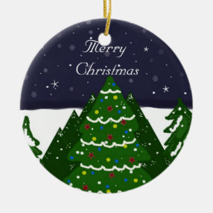 Decorated Tree Shining on a Winter Night Ceramic Tree Decoration