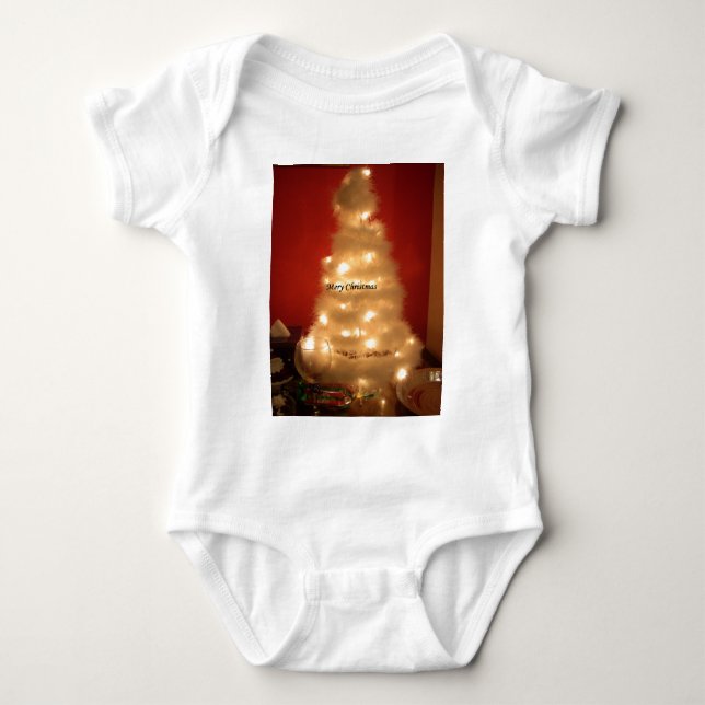 Decorated White Christmas Tree  Baby Bodysuit (Front)
