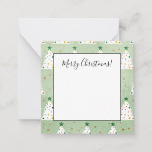 Decorated White Xmas Trees Green Star & Ornaments Card