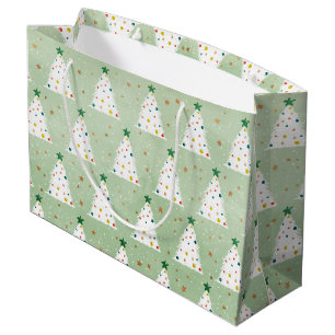 Decorated White Xmas Trees Green Star & Ornaments Large Gift Bag