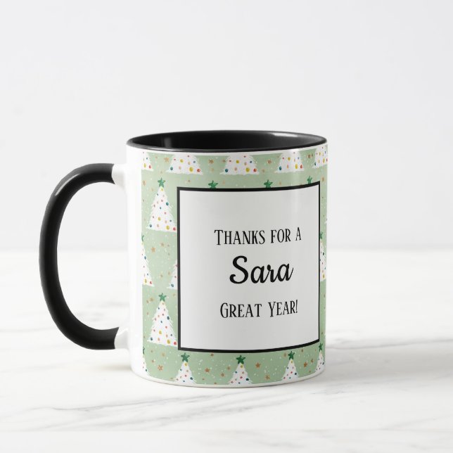 Decorated White Xmas Trees Green Star & Ornaments Mug (Left)