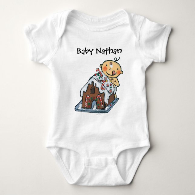 Decorating a Gingerbread House for Christmas Baby Bodysuit (Front)