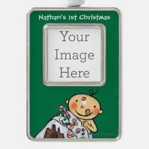 Decorating a Gingerbread House for Christmas Silver Plated Framed Ornament
