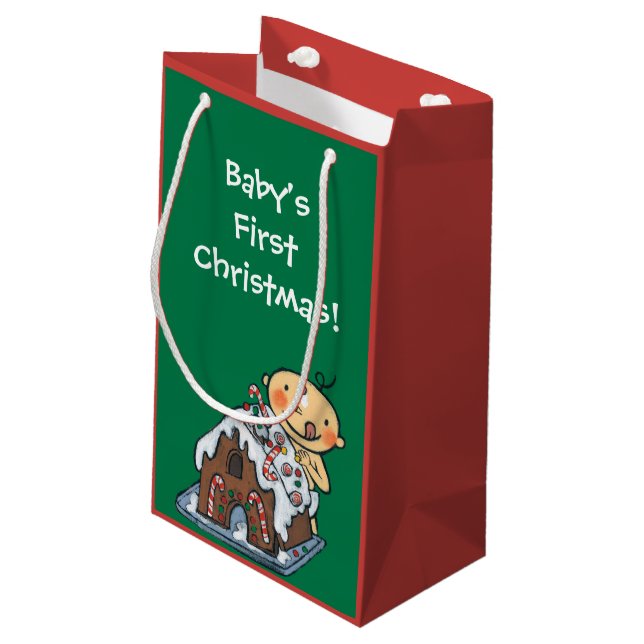 Decorating a Gingerbread House for Christmas Small Gift Bag (Back Angled)