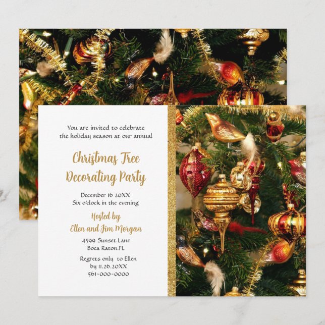 Decorating Christmas Tree Holiday Party  Invitation (Front/Back)