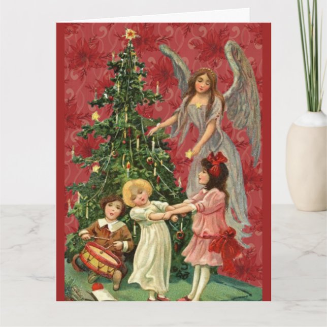 Decorating the Christmas Tree Angel Children Card (Front)