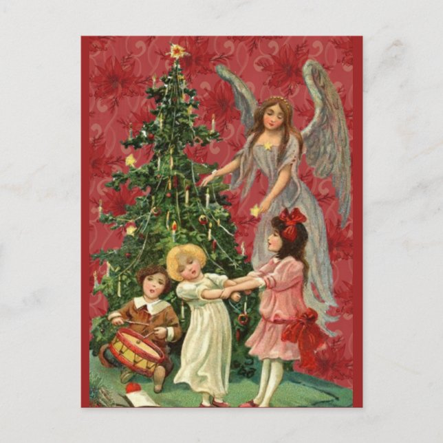 Decorating the Christmas Tree Angel Children Postcard (Front)