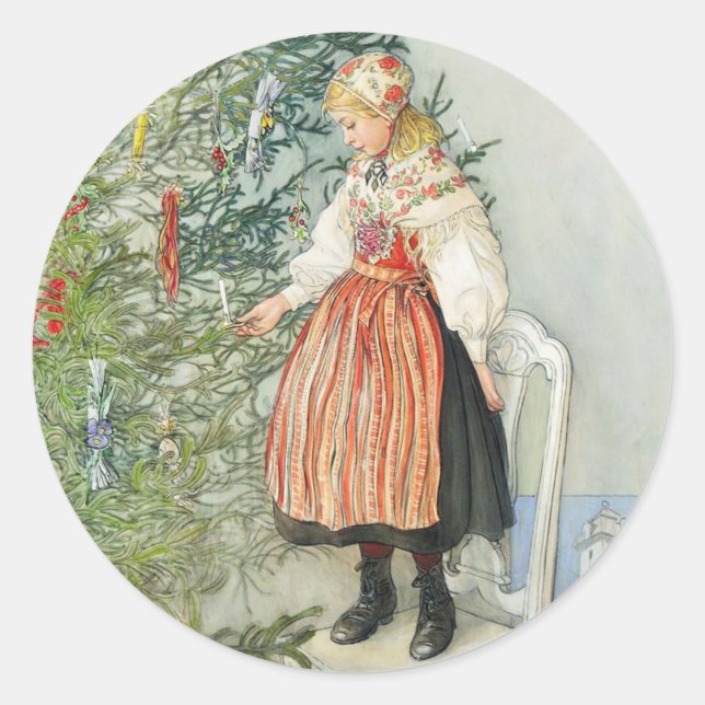 Decorating the Christmas Tree - Carl Larsson Classic Round Sticker (Front)