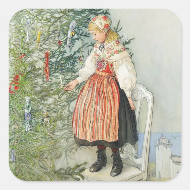 Decorating the Christmas Tree - Carl Larsson Square Sticker (Front)