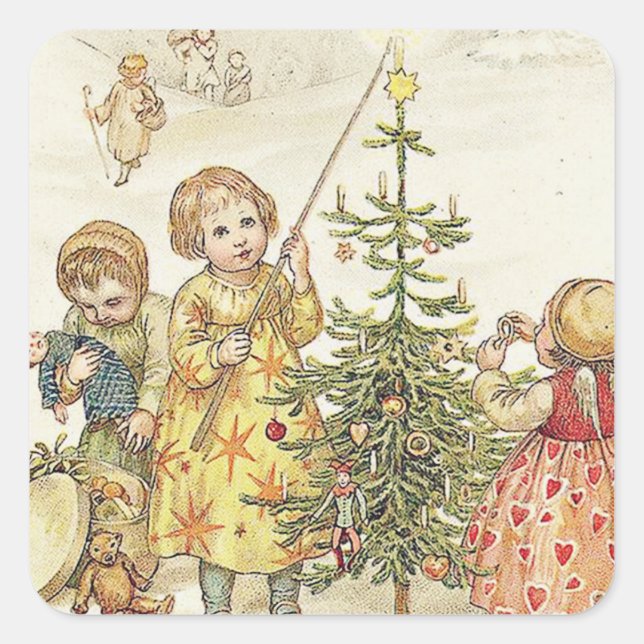 Decorating the Christmas Tree Square Sticker (Front)