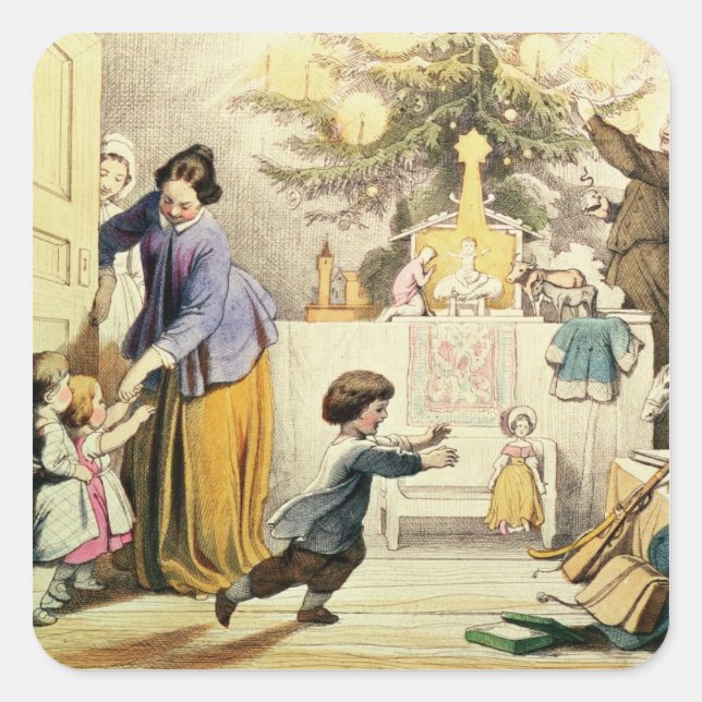Decorating the Christmas Tree Square Sticker (Front)